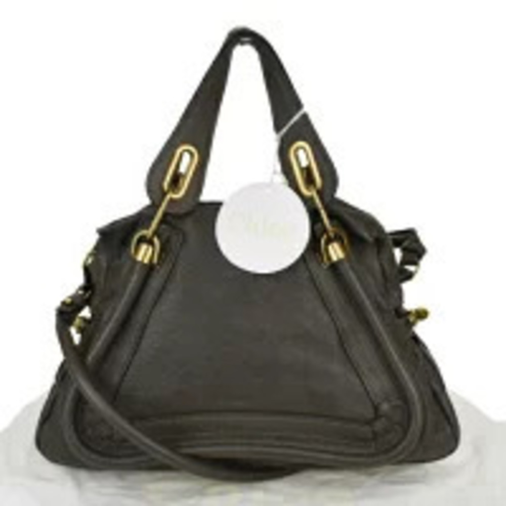 Chloe Paraty Handbag Shoulder Bag Gray Leather